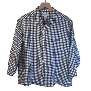 Chico’s Black White Gingham Checkered Button-Up Shirt Blouse Top Linen 2 (12/14)